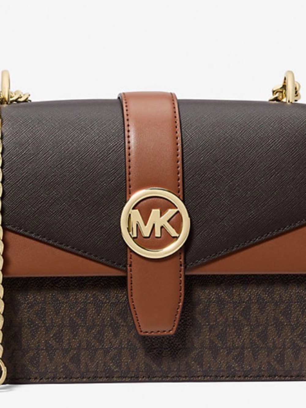 Michael Kors Brown and Tan MK Logo Crossbody Bag